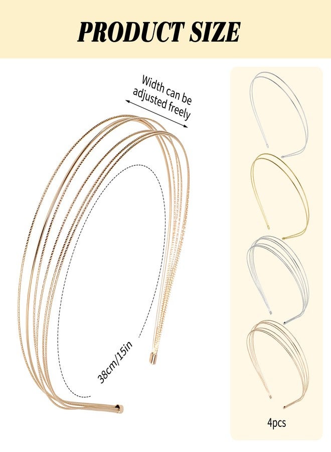 panthra Gold Headbands for Women 4 Pcs Metal Headband Gold and Silver Multi Layers Hairbands for Girls Bridal Hairstyle Accessories (Multi-Layer, Double Layer) - Image 2
